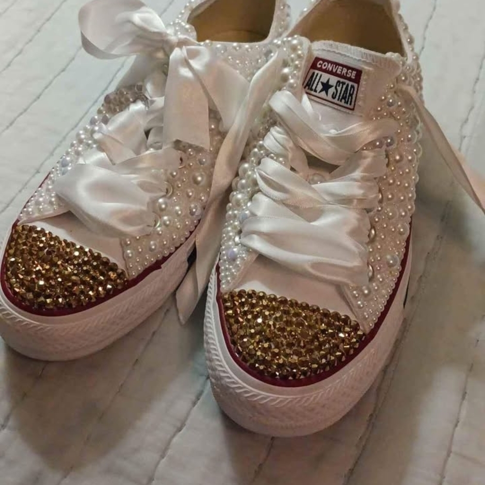 Converse All Star White and Gold Embellished Women's Shoes